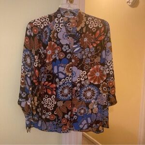 Women’s Floral And Ivy V Neck Pullover Floral Blouse Large